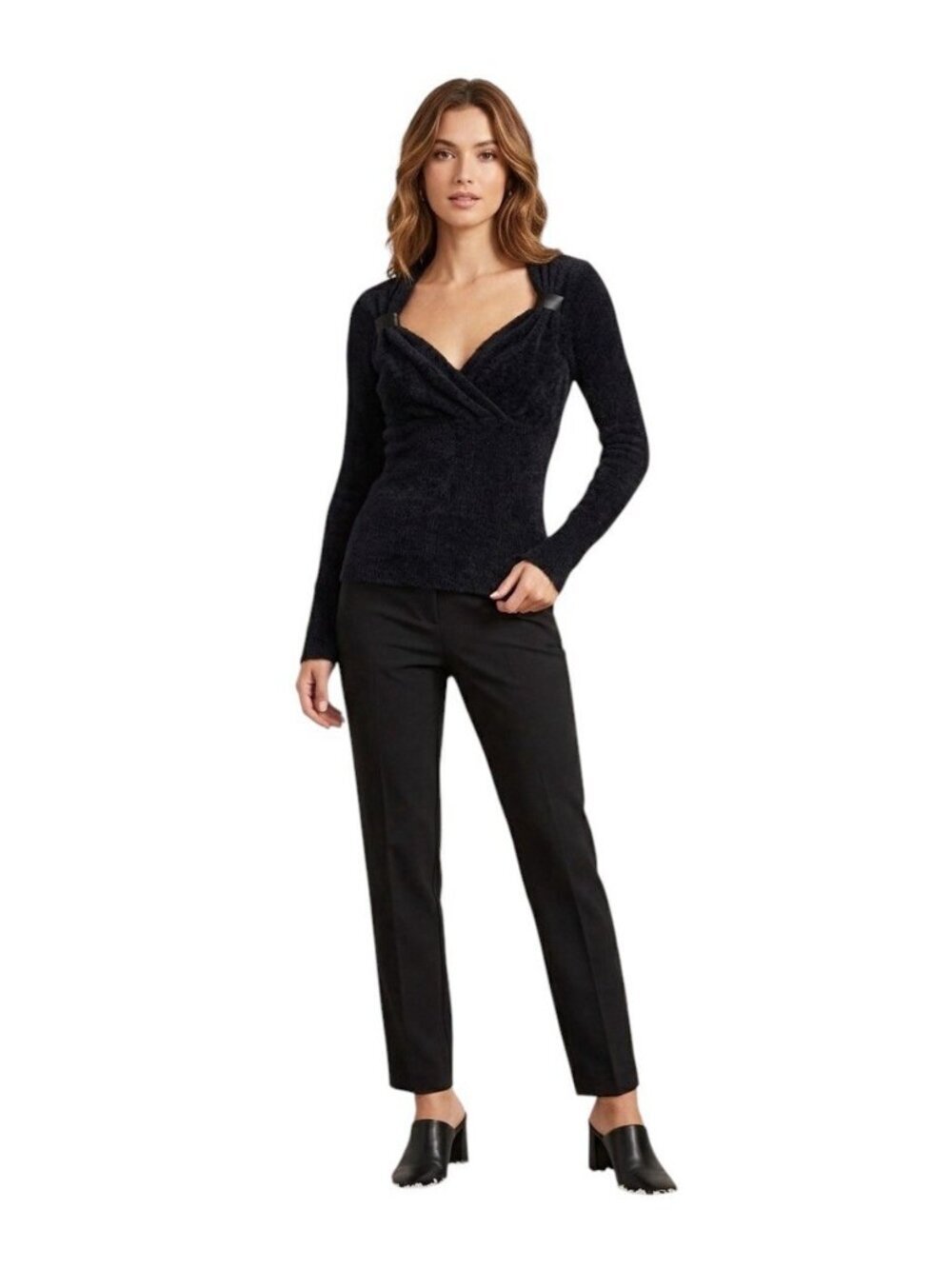 NWT Caché Black Sweater Top Large L Eyelash Knit Long Sleeve